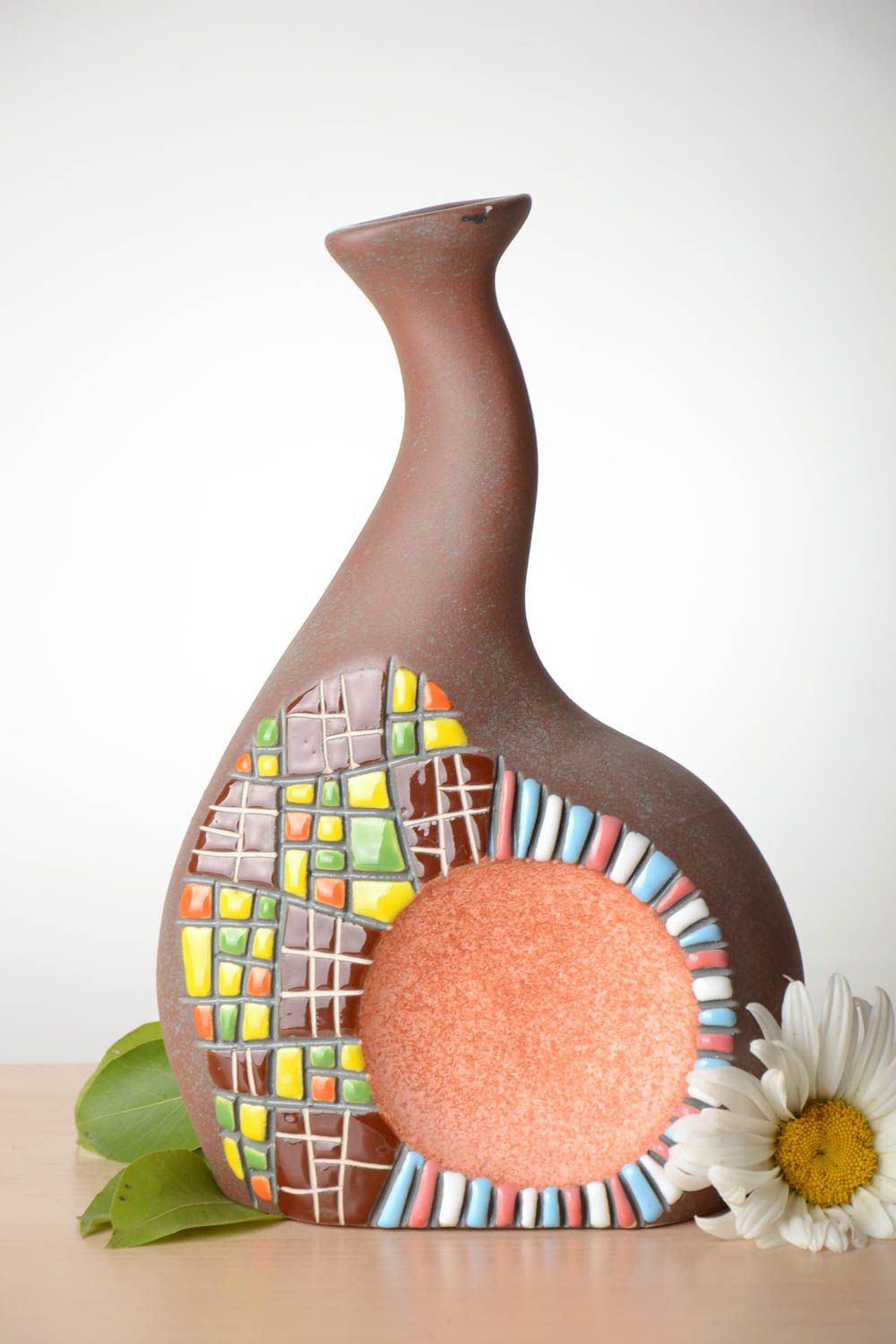 Vase argile fait main Déco maison avec ornements Cadeau original forme insolite photo 1