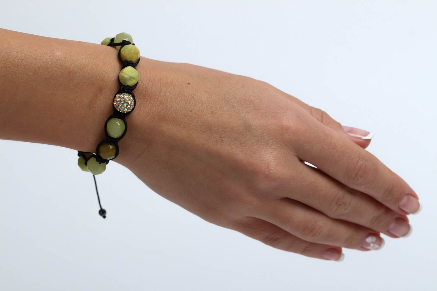 Bracelet en onyx Bijou fait main pierre naturelle vert cordon noir Cadeau femme photo 5