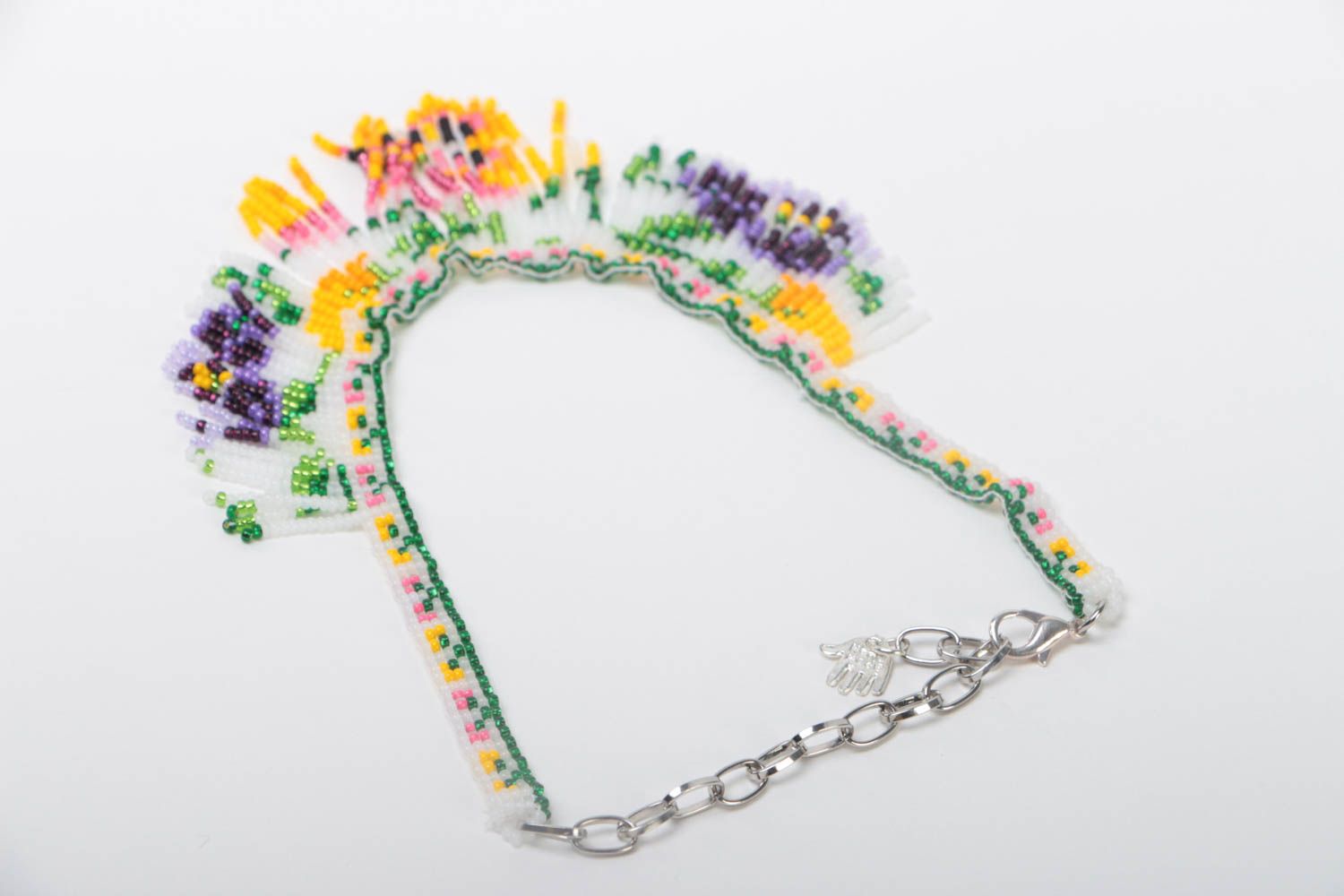 Ожерелье из бисера разноцветное авторское красивое ручной работы Анютины глазки фото 4