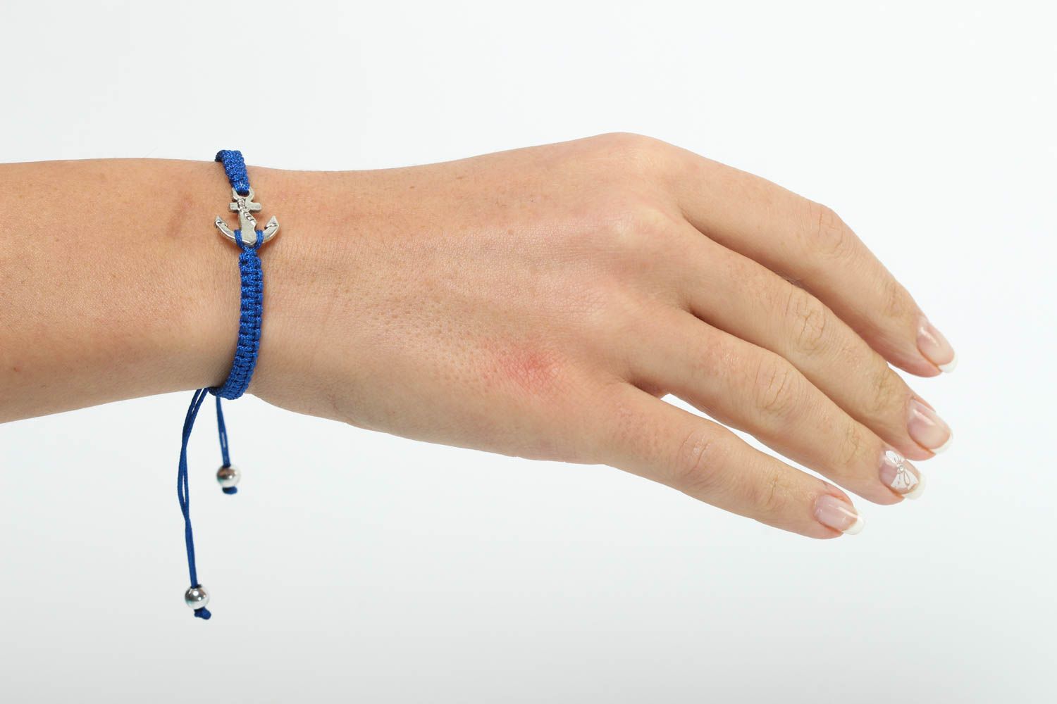 Bracelet textile bleu Bijou fait main avec ancre Accessoire femme original photo 5