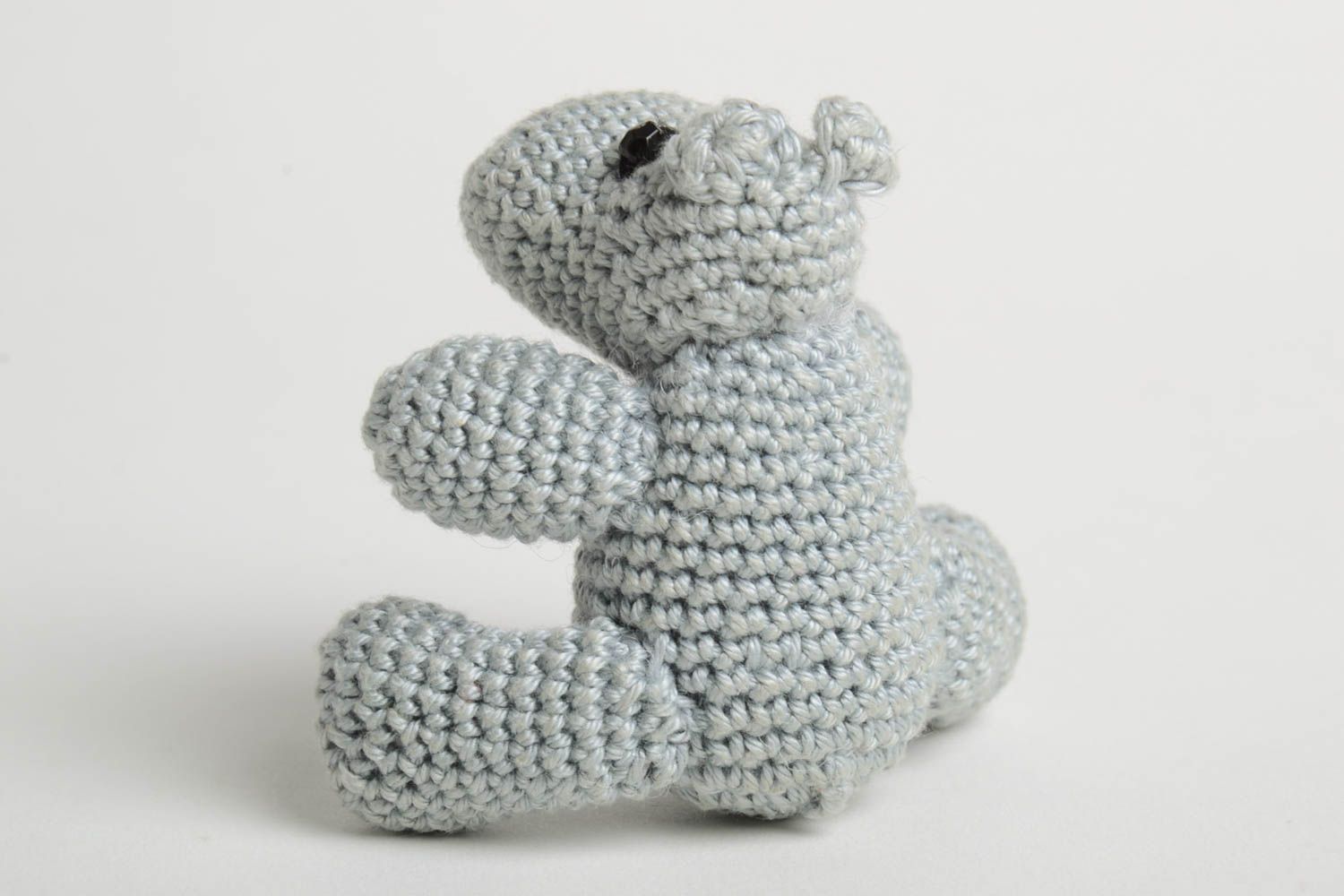 Jouet fait main Peluche hippo Déco maison gris tricoté au crochet en coton photo 4