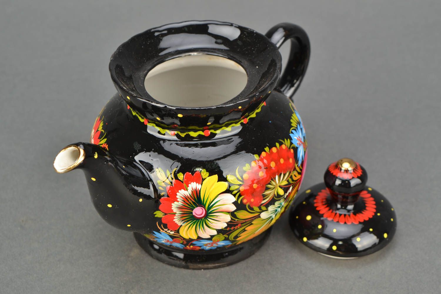 Фарфоровый чайник-заварник с Петриковской росписью фото 4