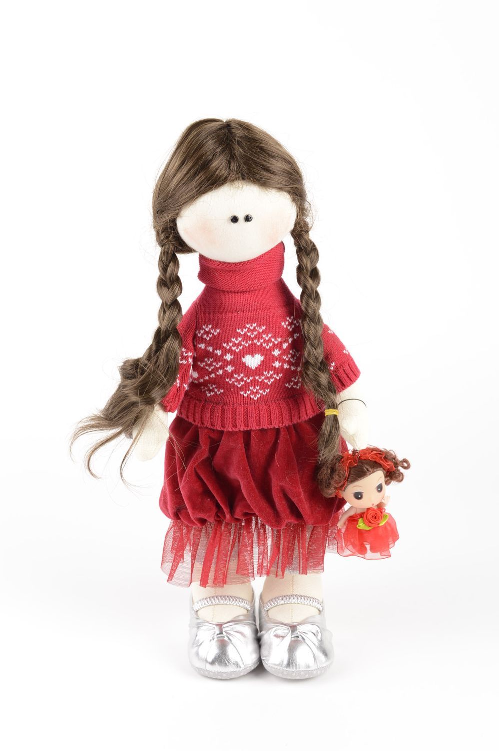Кукла ручной работы симпатичная кукла из ткани девочка с косичками мягкая кукла фото 2