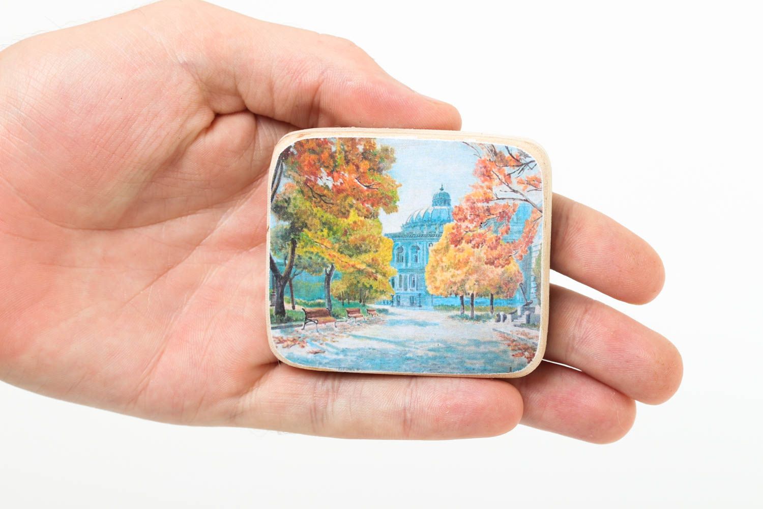 Магнит ручной работы с пейзажем красивый подарок из дерева магнит на холодильник фото 5