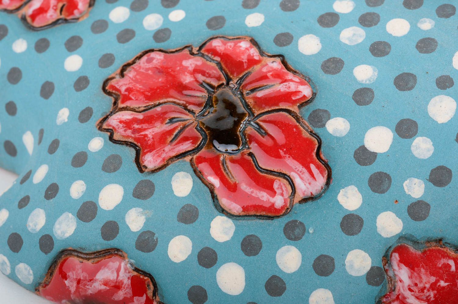 Wall hanging handmade ceramic vase with poppies great unique gift 1,6, 1,19 lb photo 4