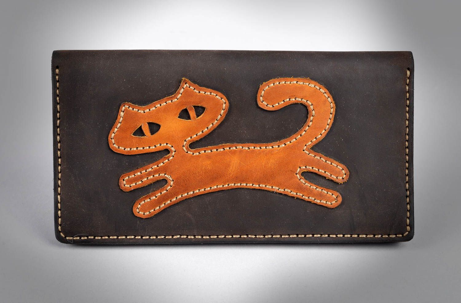 Кошелек ручной работы кожаный кошелек кожаный аксессуар оригинальный с котом фото 5