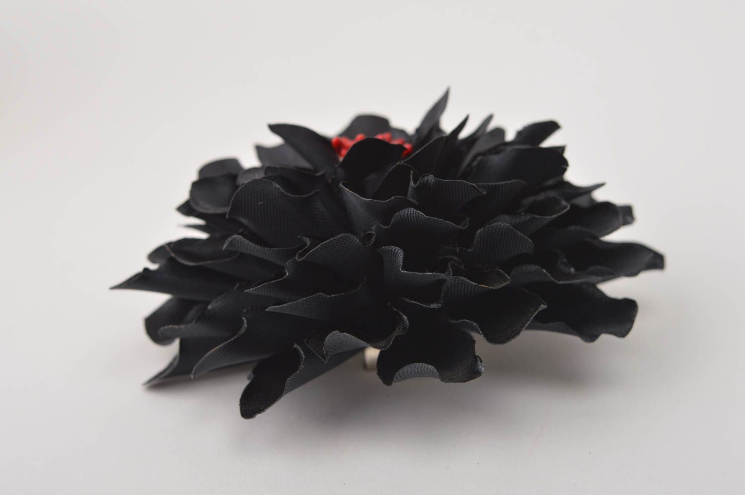 Broche barrette en tissu faite main grande fleur noire Cadeau pour femme photo 5