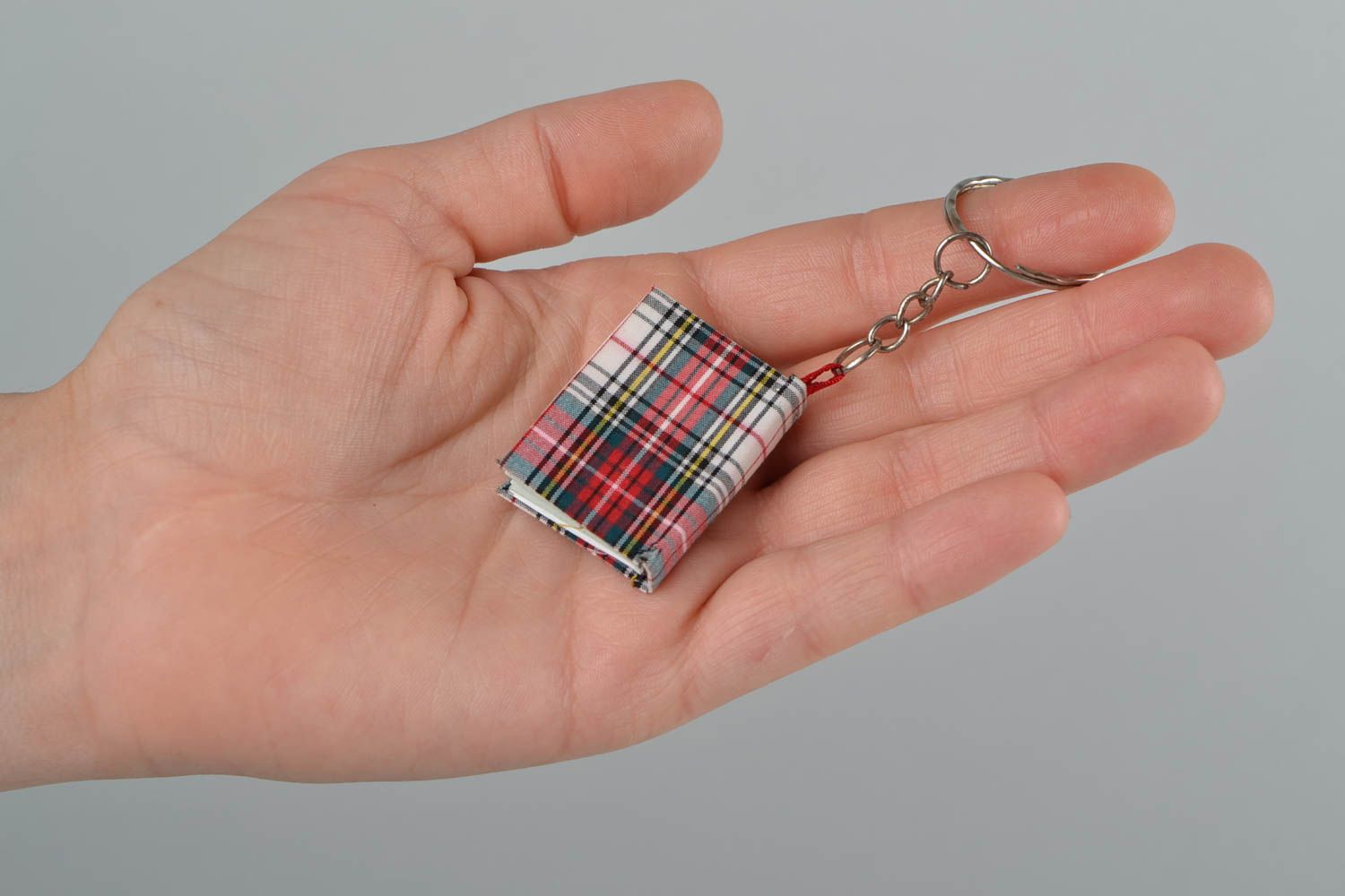 Unusual small handmade designer keychain in the shape of checkered book photo 2