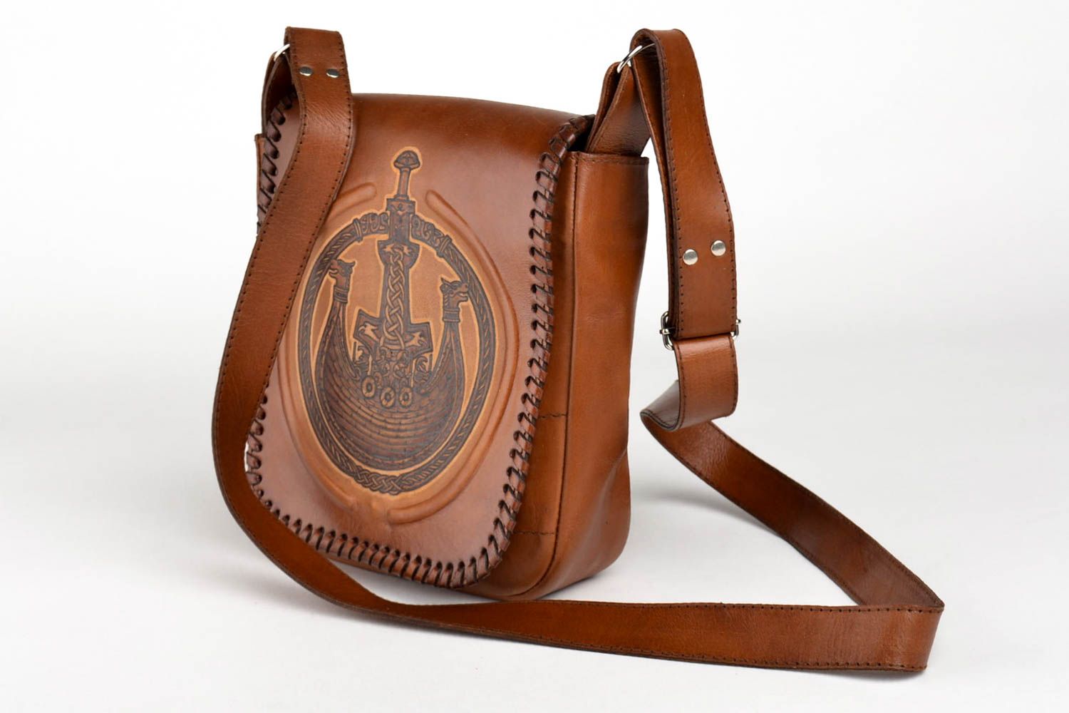 Сумка ручной работы сумка через плечо с рисунком кожаная сумка коричневая фото 3