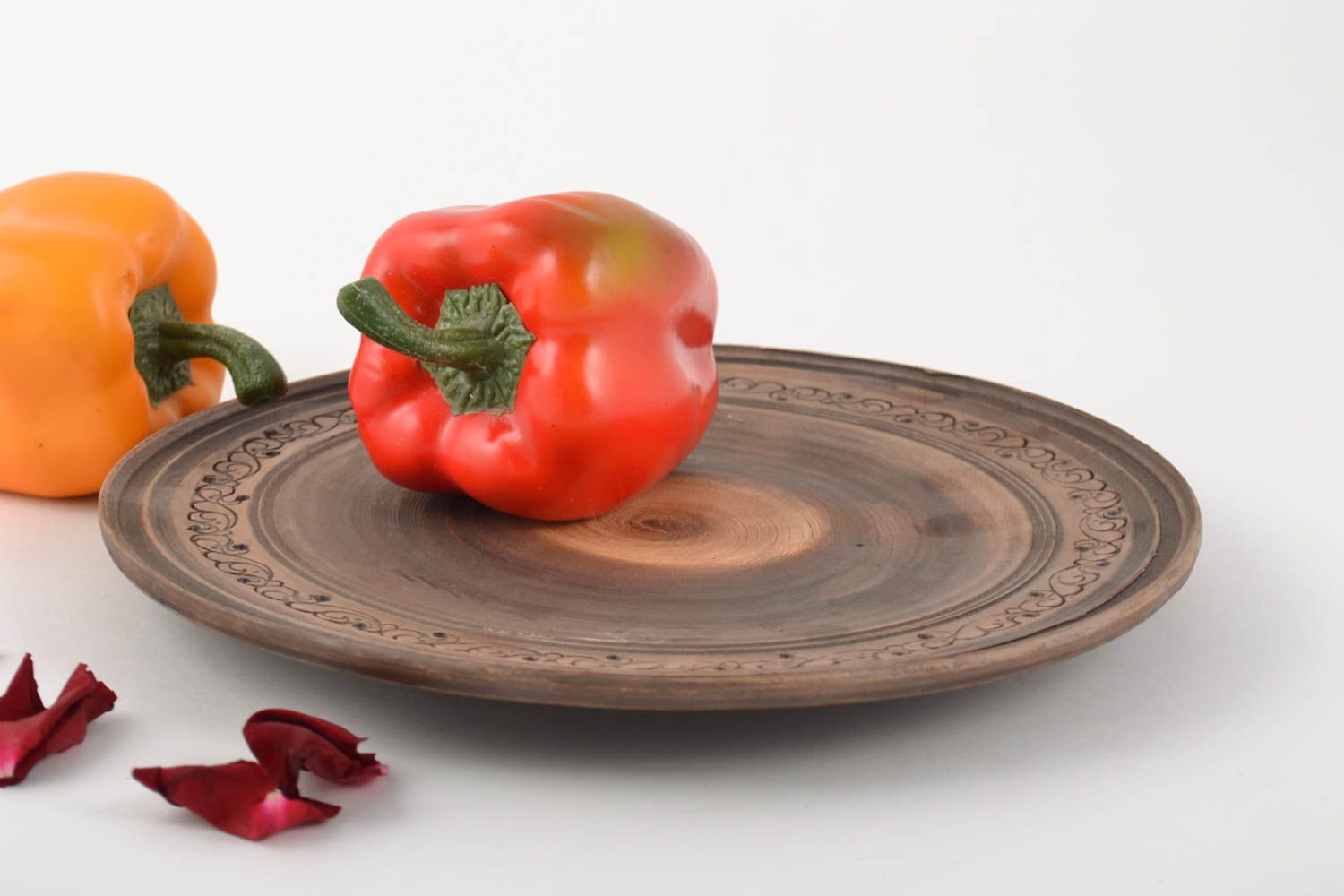 Großer Teller aus Ton in Braun handmade für Speisen originell für Tisch Dekor foto 1