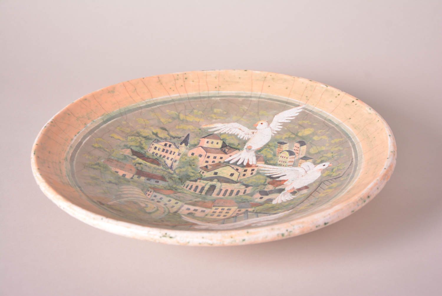 Керамическая тарелка хэнд мэйд глиняная посуда расписная тарелка с пейзажем фото 3
