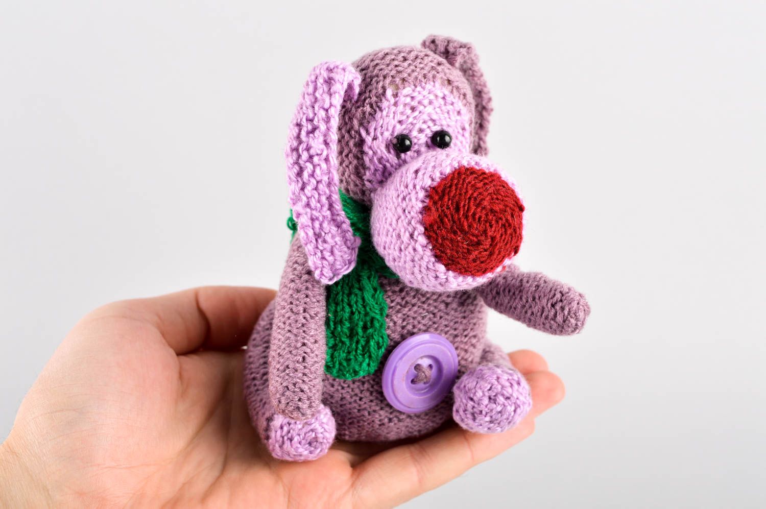 Peluche chien mauve Jouet tricot fait main mignon original Cadeau pour enfant photo 5