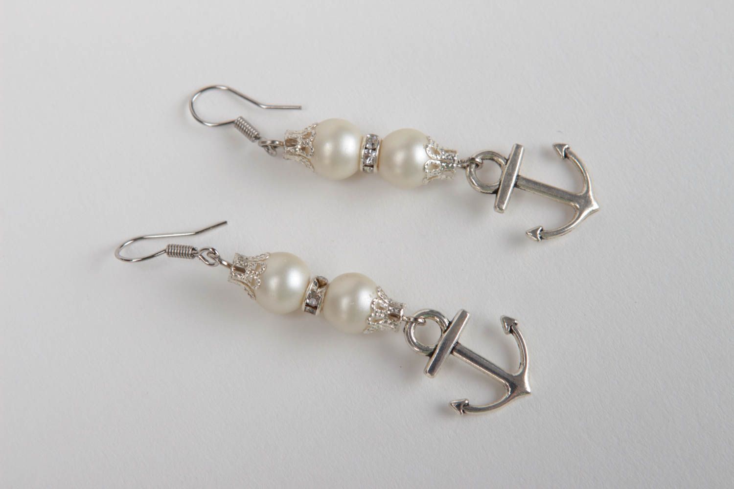 Handcrafted metal earrings with pearl beads designer jewelry gifts for her photo 2