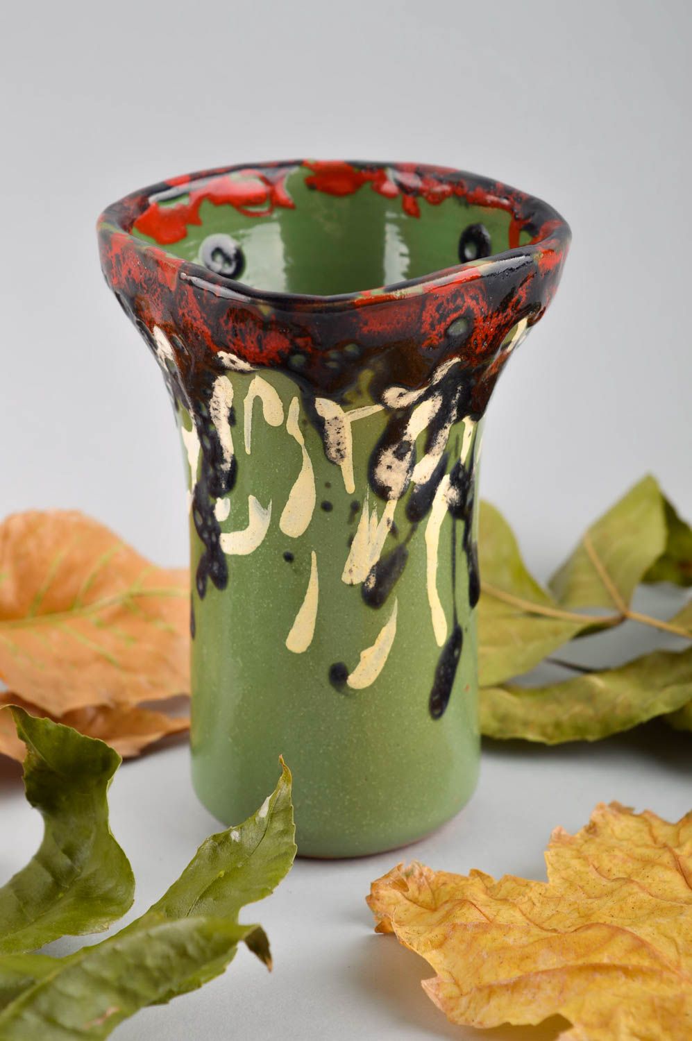Vase en argile fait main Décoration maison Petit vase vert Cadeau original photo 1