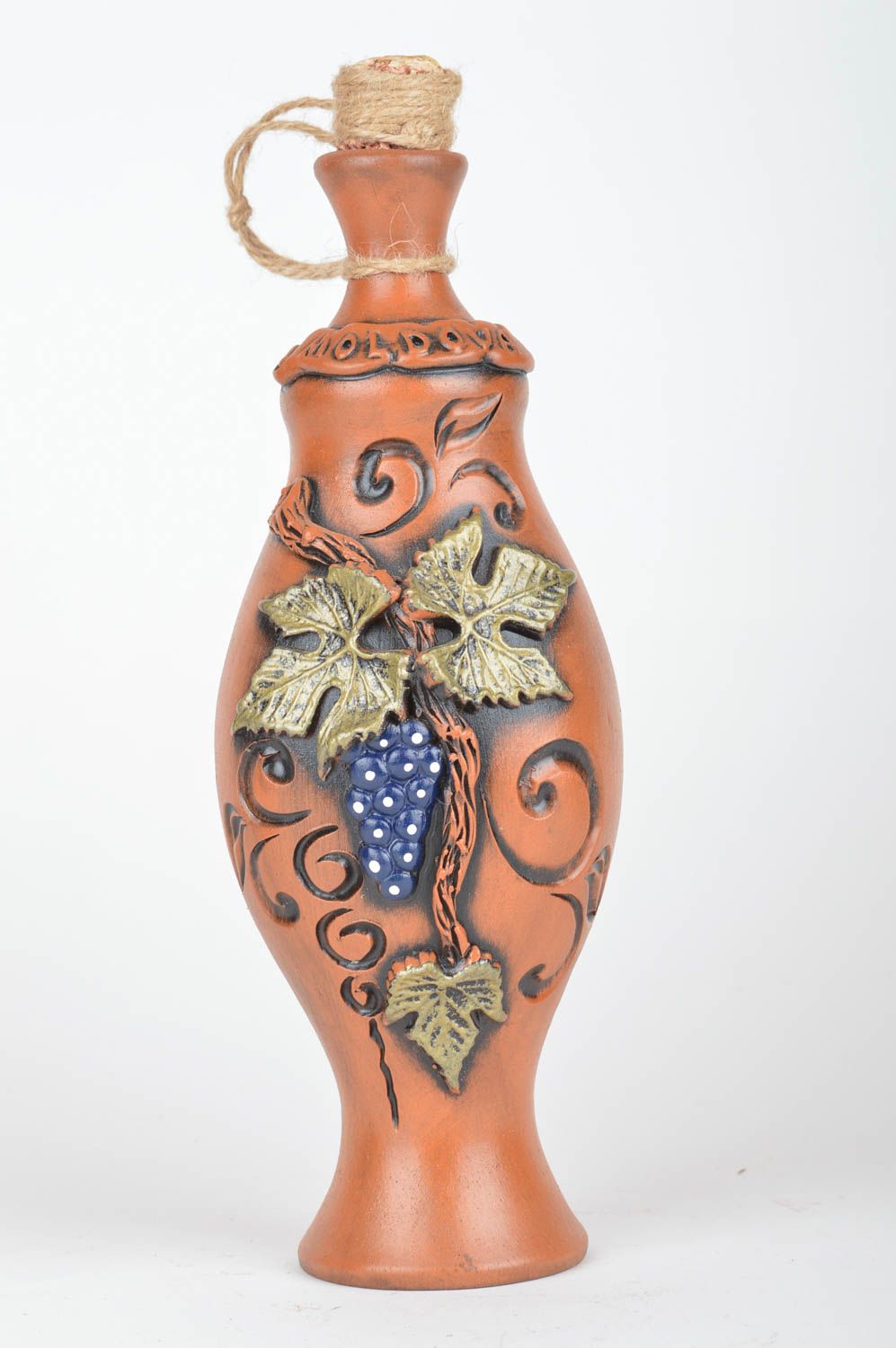 Botella para vino de cerámica pintada con esmalte hecha a mano 1 litro foto 2