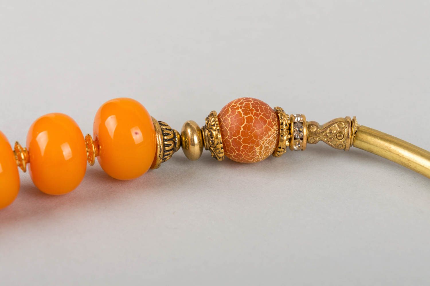 Collier avec ambre et agate fait main en laiton élégant orange avec strass photo 5