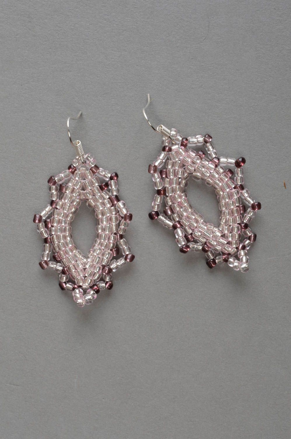 Unusual handmade earrings beaded light accessories stylish designer jewelry photo 2