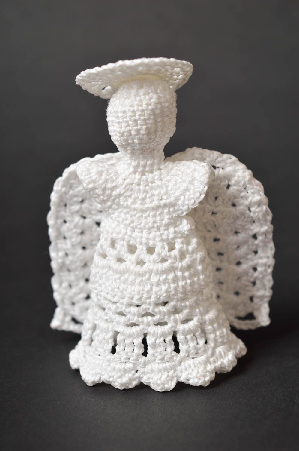 Figurine ange faite main Statuette déco tricotée blanche Décoration maison photo 2