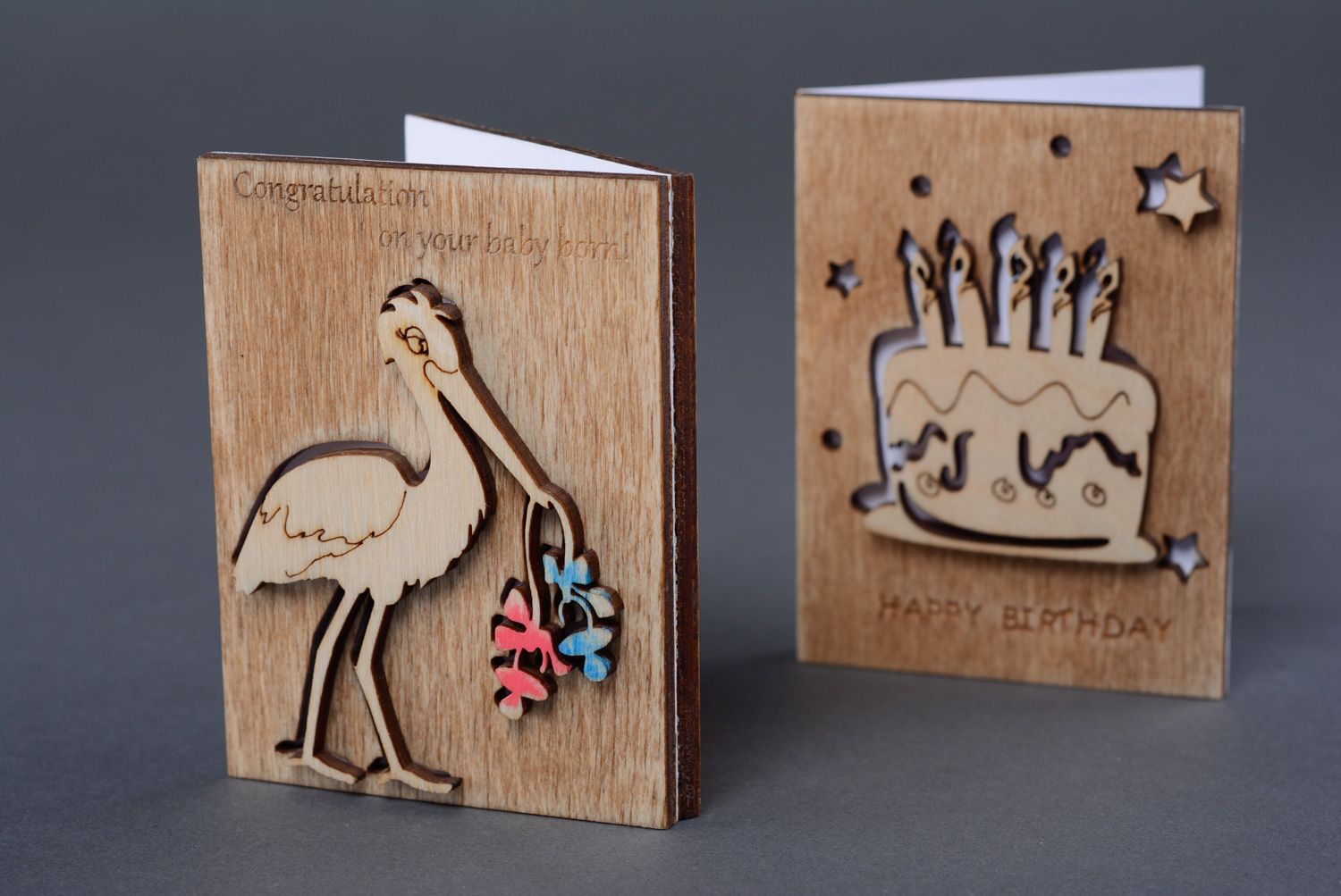Unusual plywood greeting card for baby birth photo 5