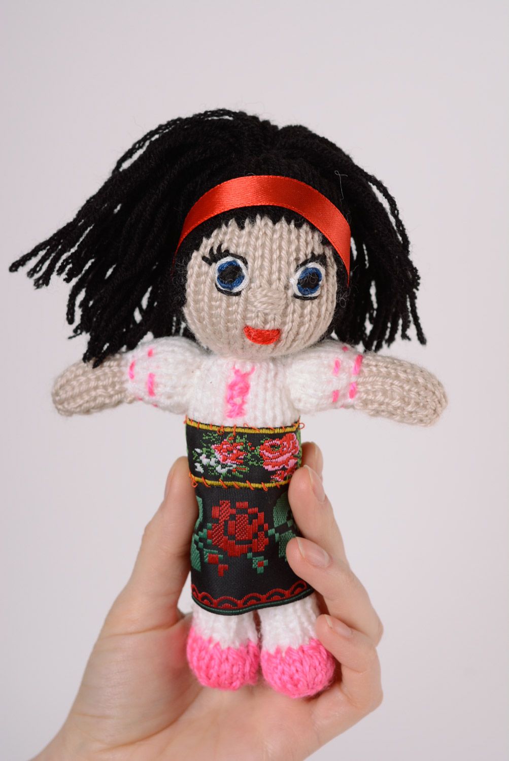 Small handmade knitted soft doll Ukrainian Girl nice children's toy photo 1