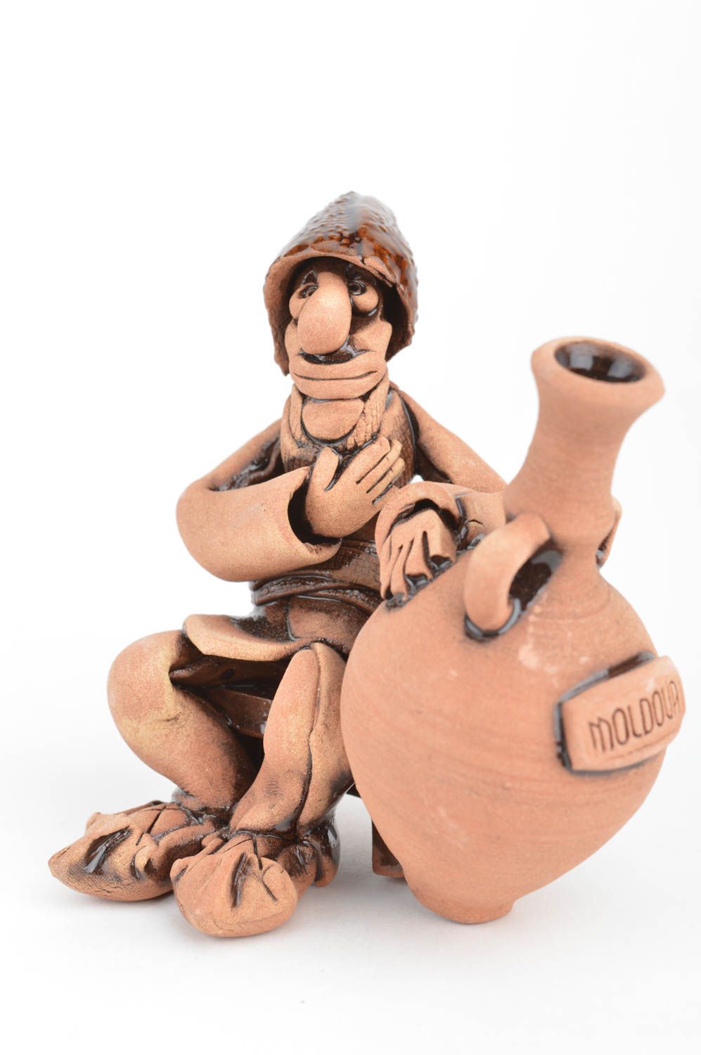 Ceramic figurine clay statuette handmade pottery man with jug home decor photo 5