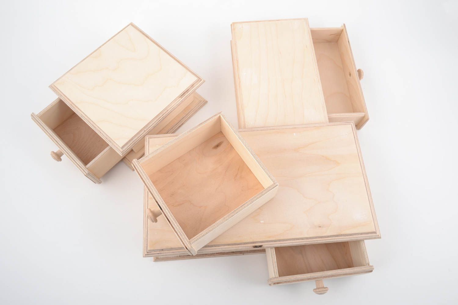 Заготовки ручной работы набор деревянных шкатулок 3 штуки с выдвижными ящиками фото 2