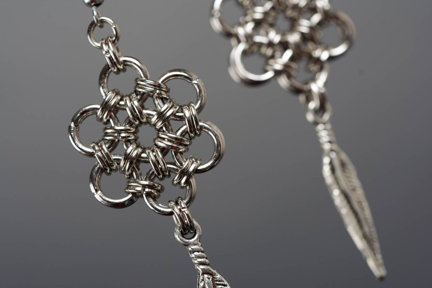Boucles d'oreilles pendantes en mailles d'alliage de bijouterie faites main photo 2
