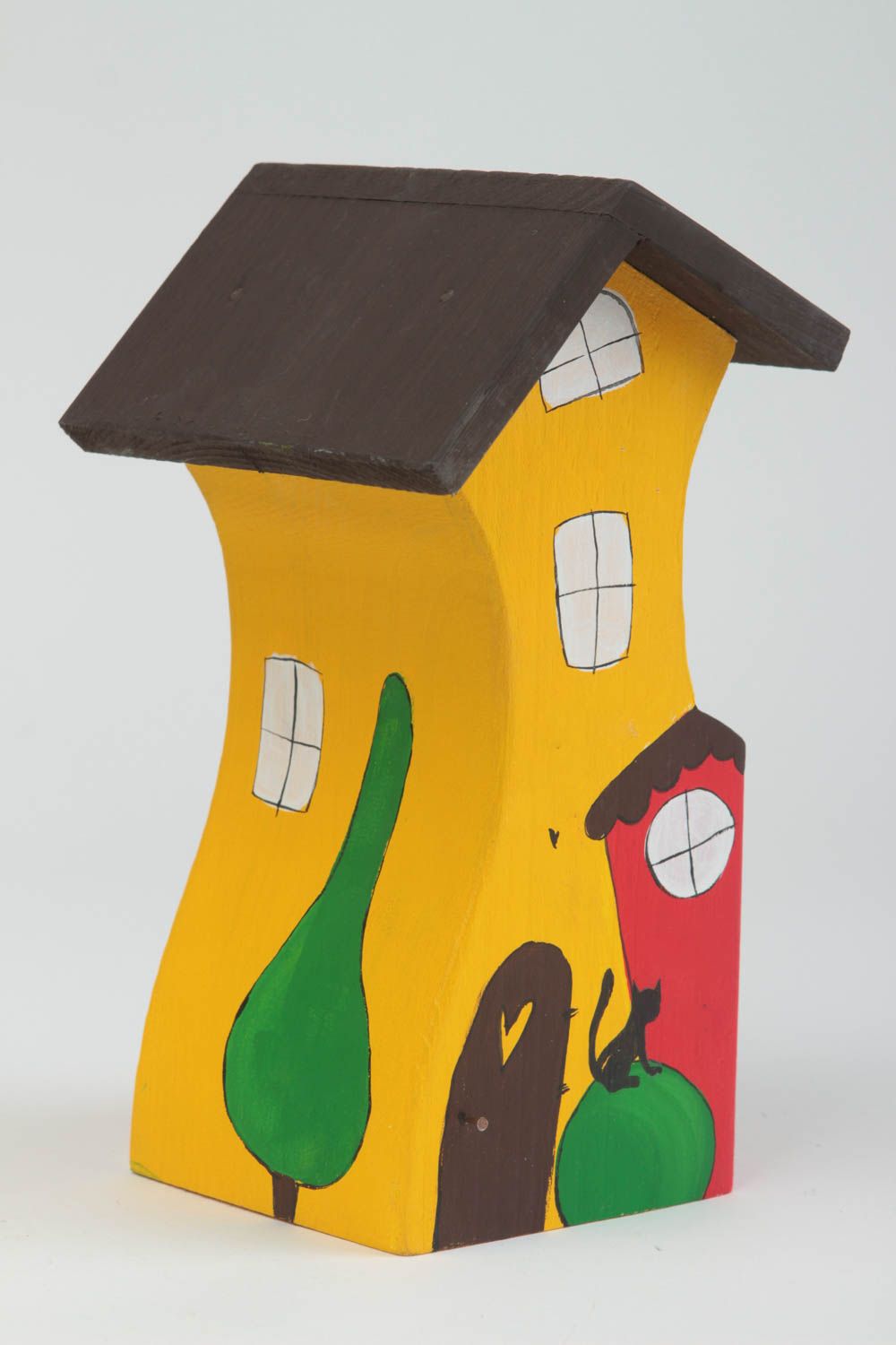 Maisonnette en bois faite main Figurine déco Cadeau original jaune peinte photo 2