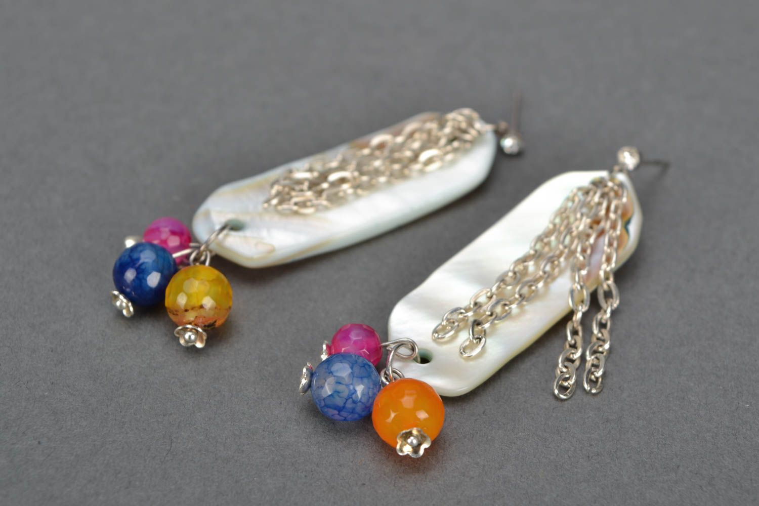 Natural stone earrings with nacre photo 3