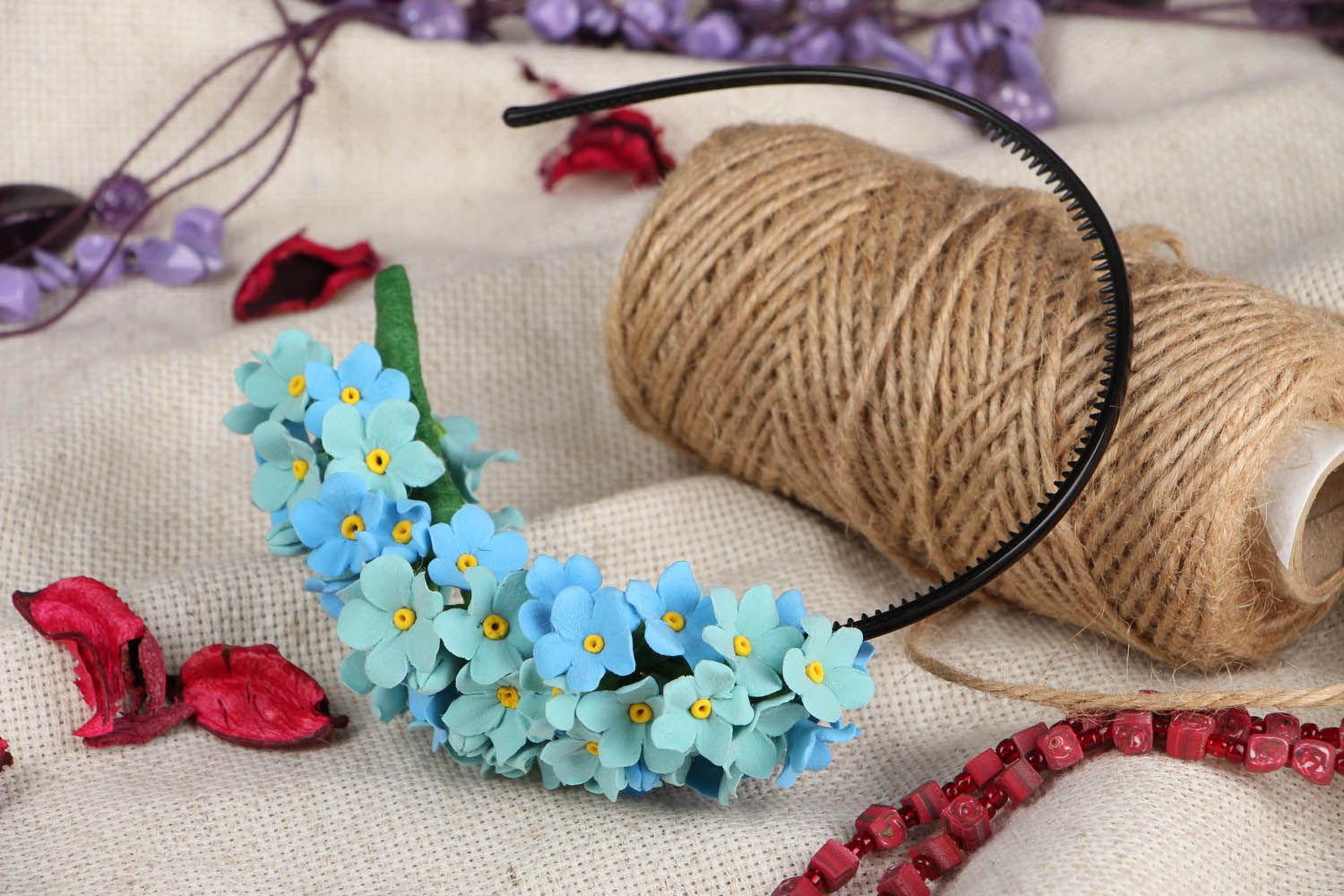 Head hoop with forget-me-not flowers photo 4