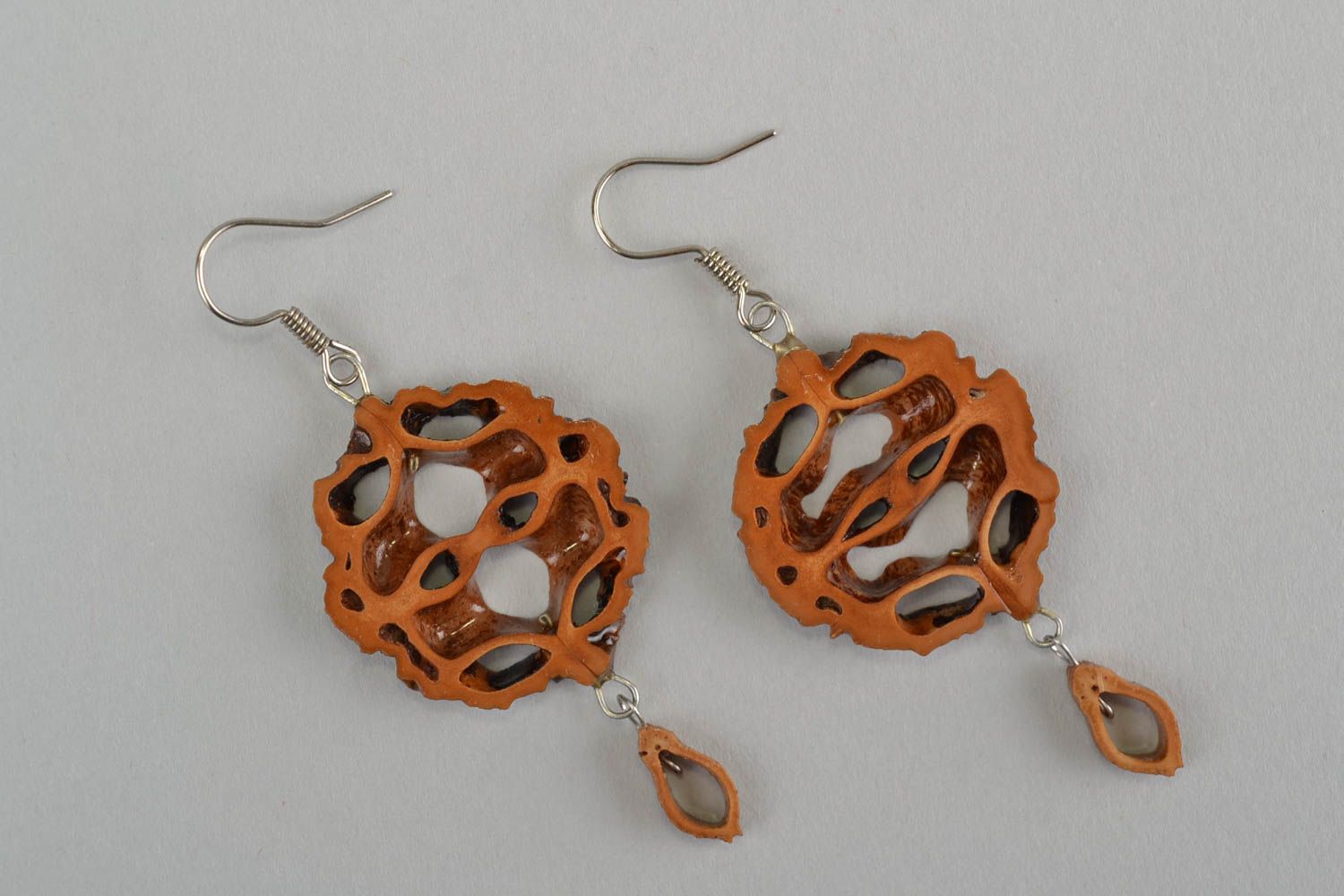 Stylish handmade walnut earrings botanical jewelry for women gifts for her photo 2