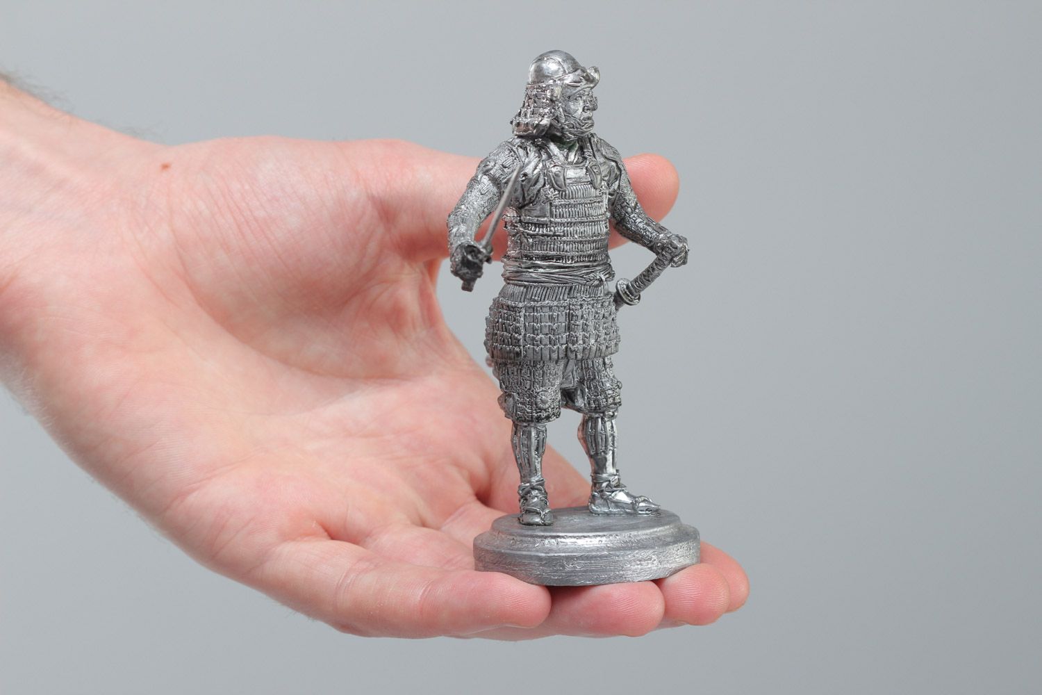 Handmade collectible miniature cast tin figurine of samurai soldier photo 5