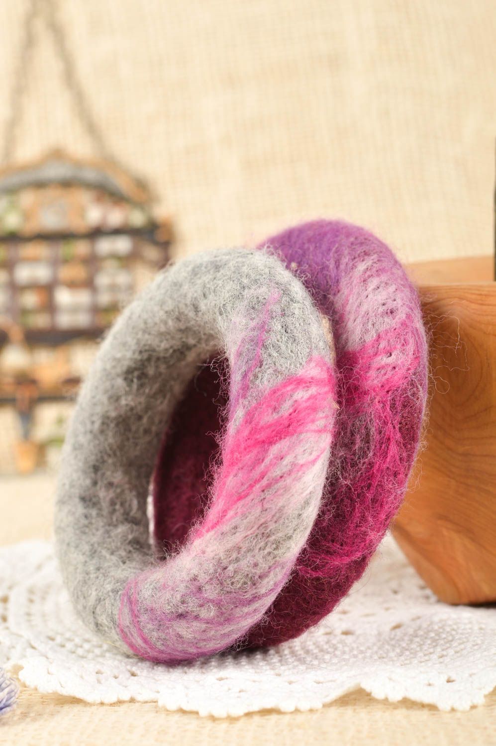 Bracciali di lana fatti a mano accessori originali braccialetti di moda 2 pezzi
 foto 1