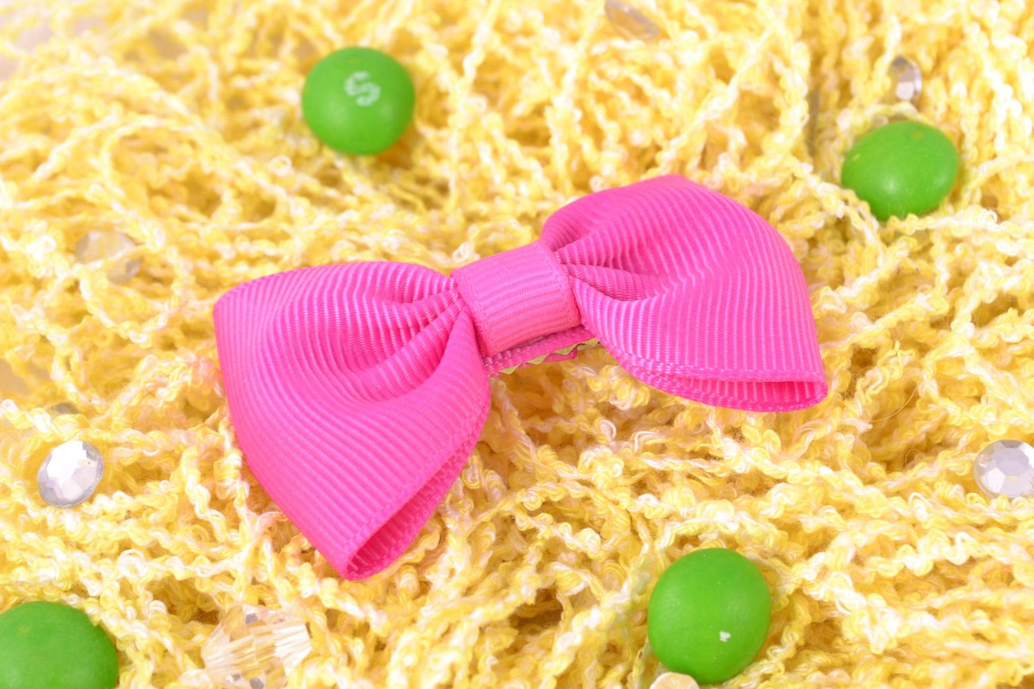 Pink handmade textile ribbon hair bow for children photo 1