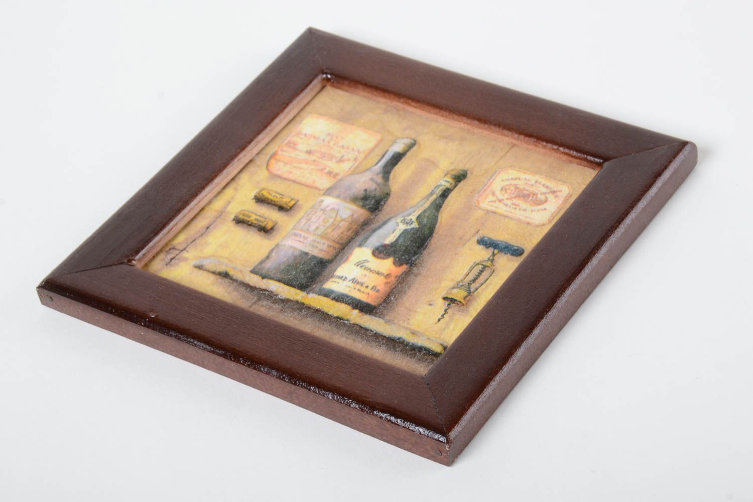 Panel decorativo adorno artesanal decoración de interior Dos botellas de vino foto 2