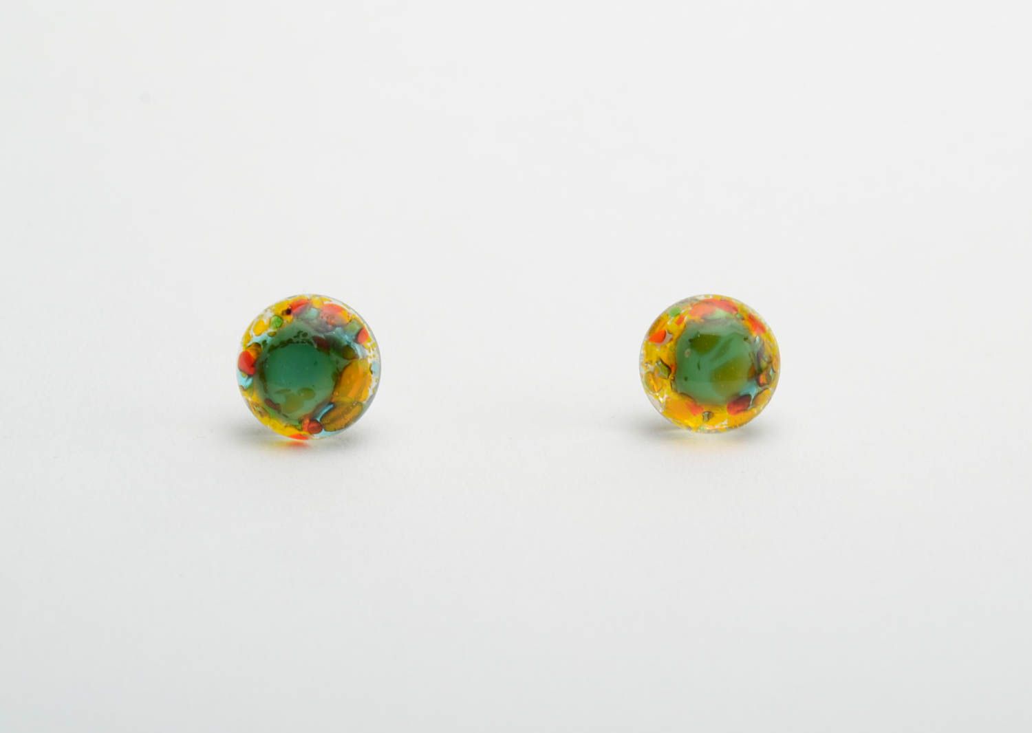 Beautiful handmade colorful stud earrings made using glass fusing technique photo 5
