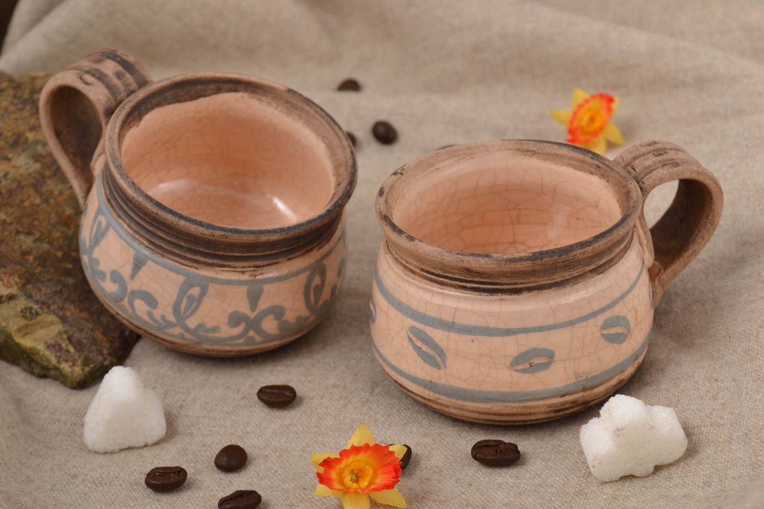 Handmade Kaffee Tassen Keramik Geschirr Küchen Zubehör originelle Geschenke 2Stk foto 1