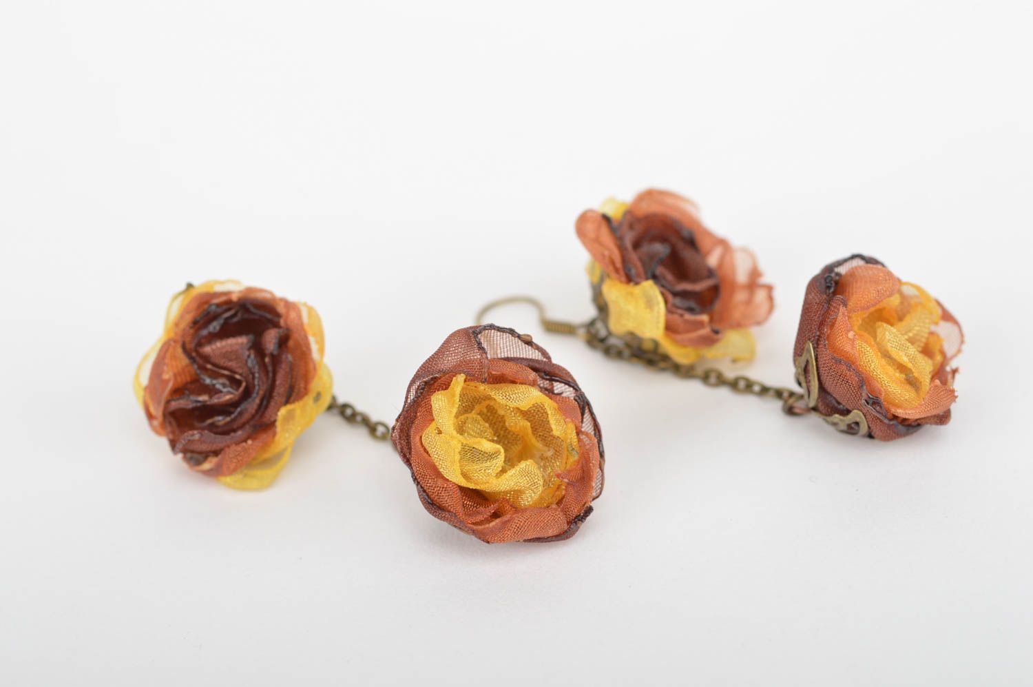 Серьги с цветами незабудки двойные длинные интересной расцветки ручная работа фото 3