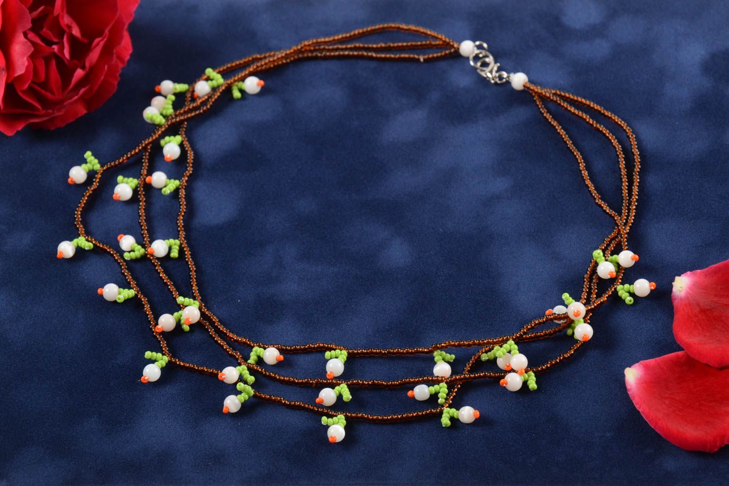 Handmade lange Halskette Damen Collier Schmuck aus Rocailles mehrreihig  foto 1