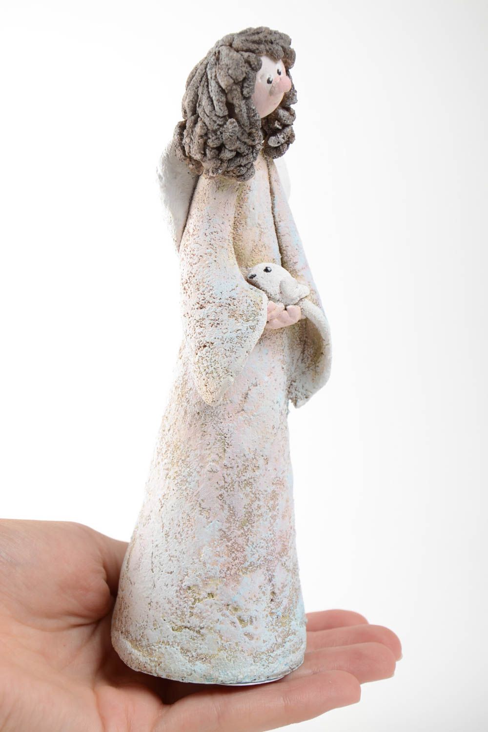 Figurine d'ange avec oiseau faite main en pâte autodurcissante déco originale photo 5