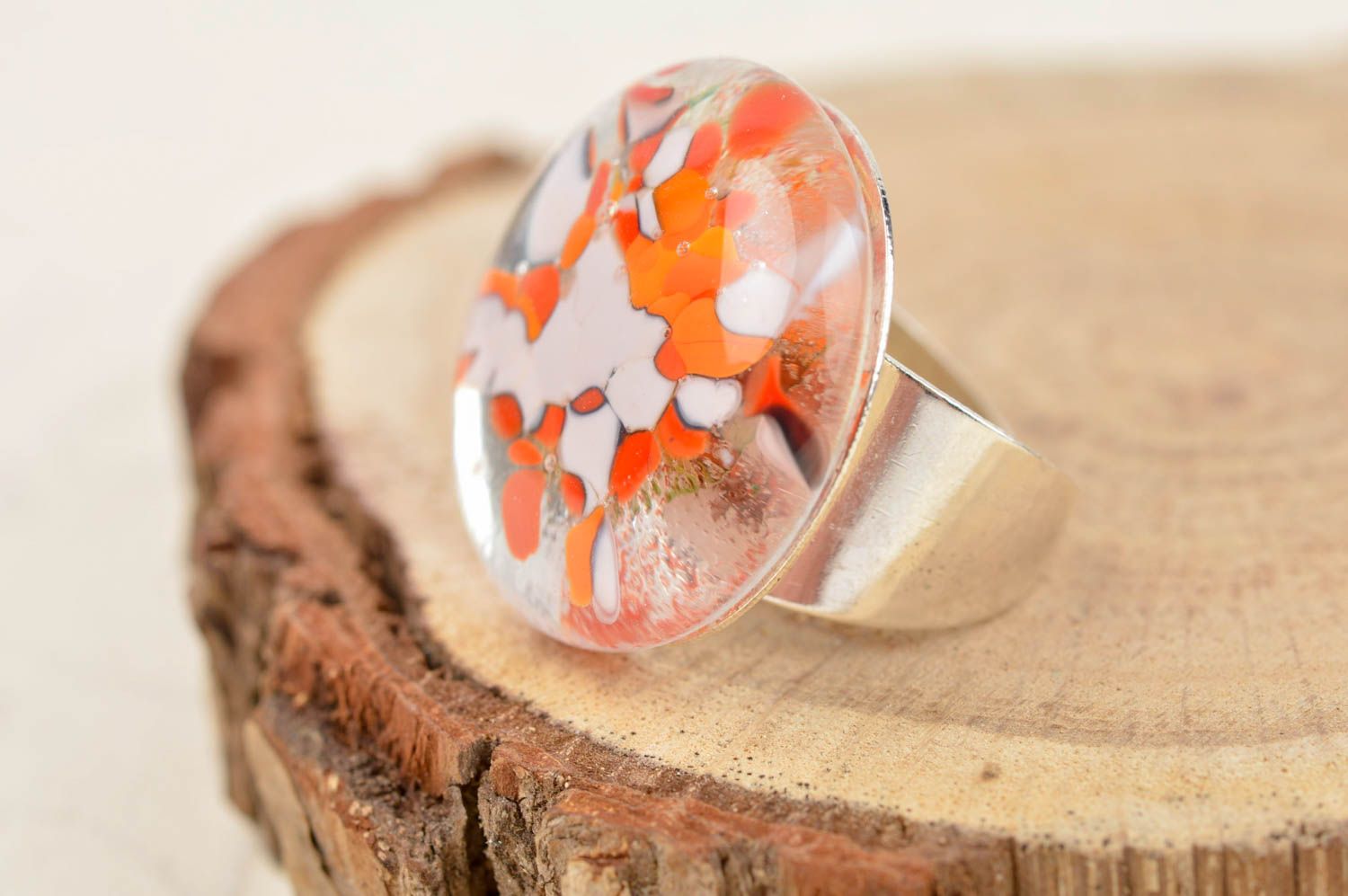 Handmade Glas Ring zart Damen Modeschmuck Accessoire für Frauen orange Fusing foto 1