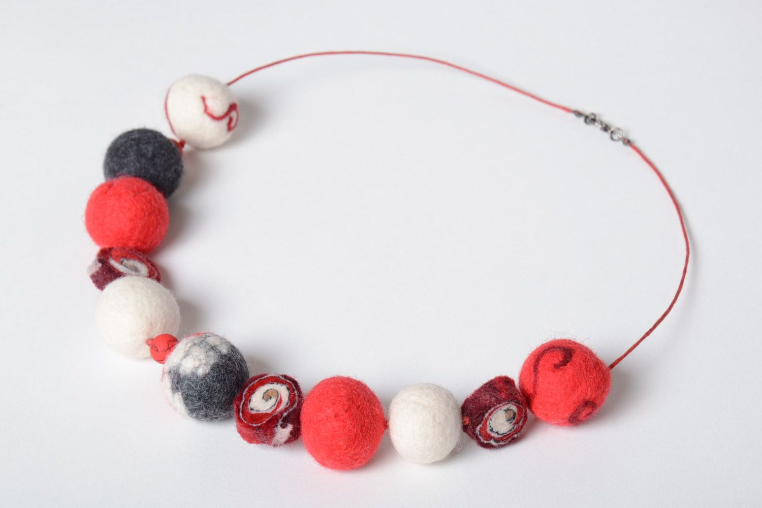 Beautiful colorful handmade soft wool bead necklace created using wet felting technique photo 2