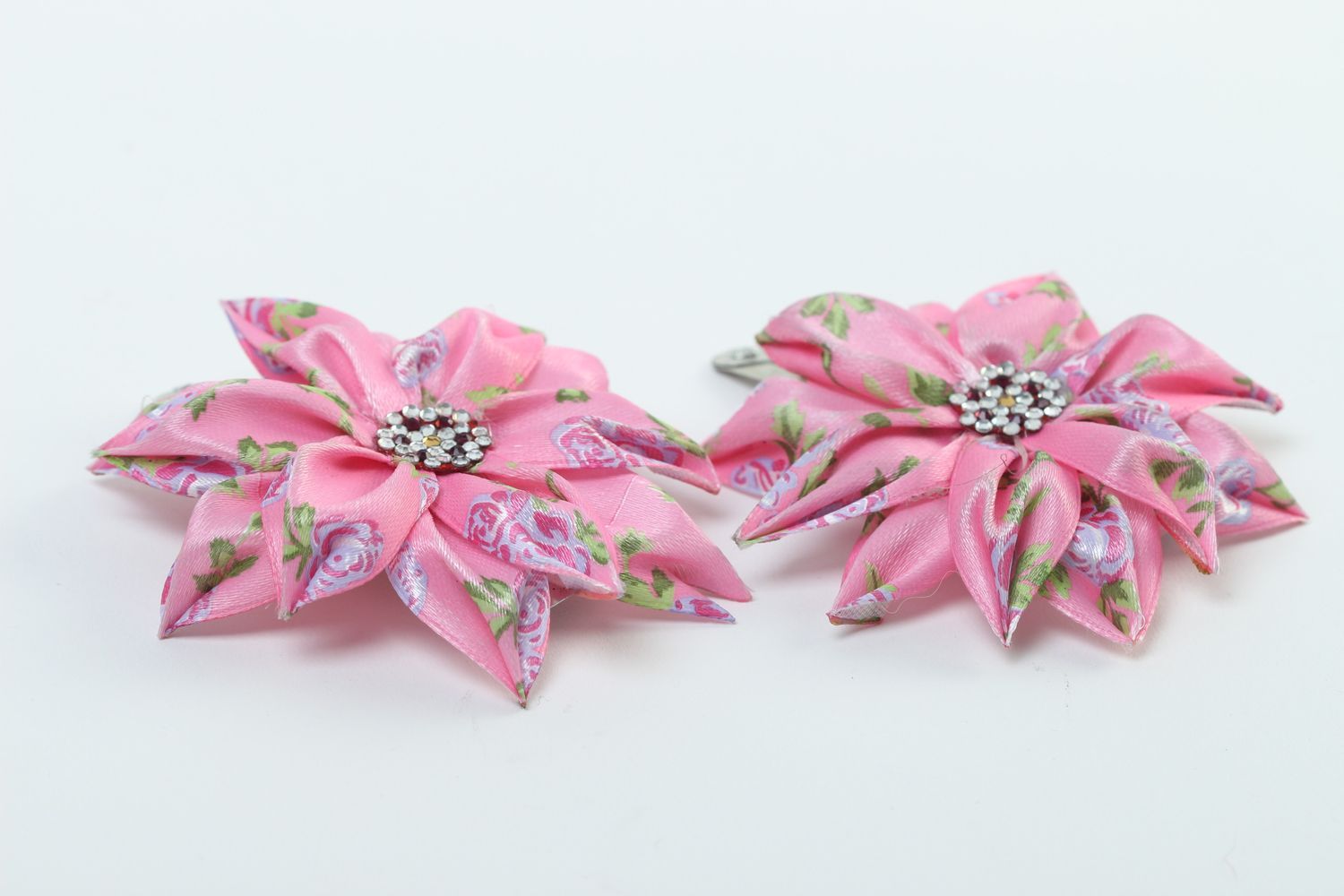 Stylish handmade flower barrettes 2 pieces hair clip kanzashi flower gift ideas photo 3