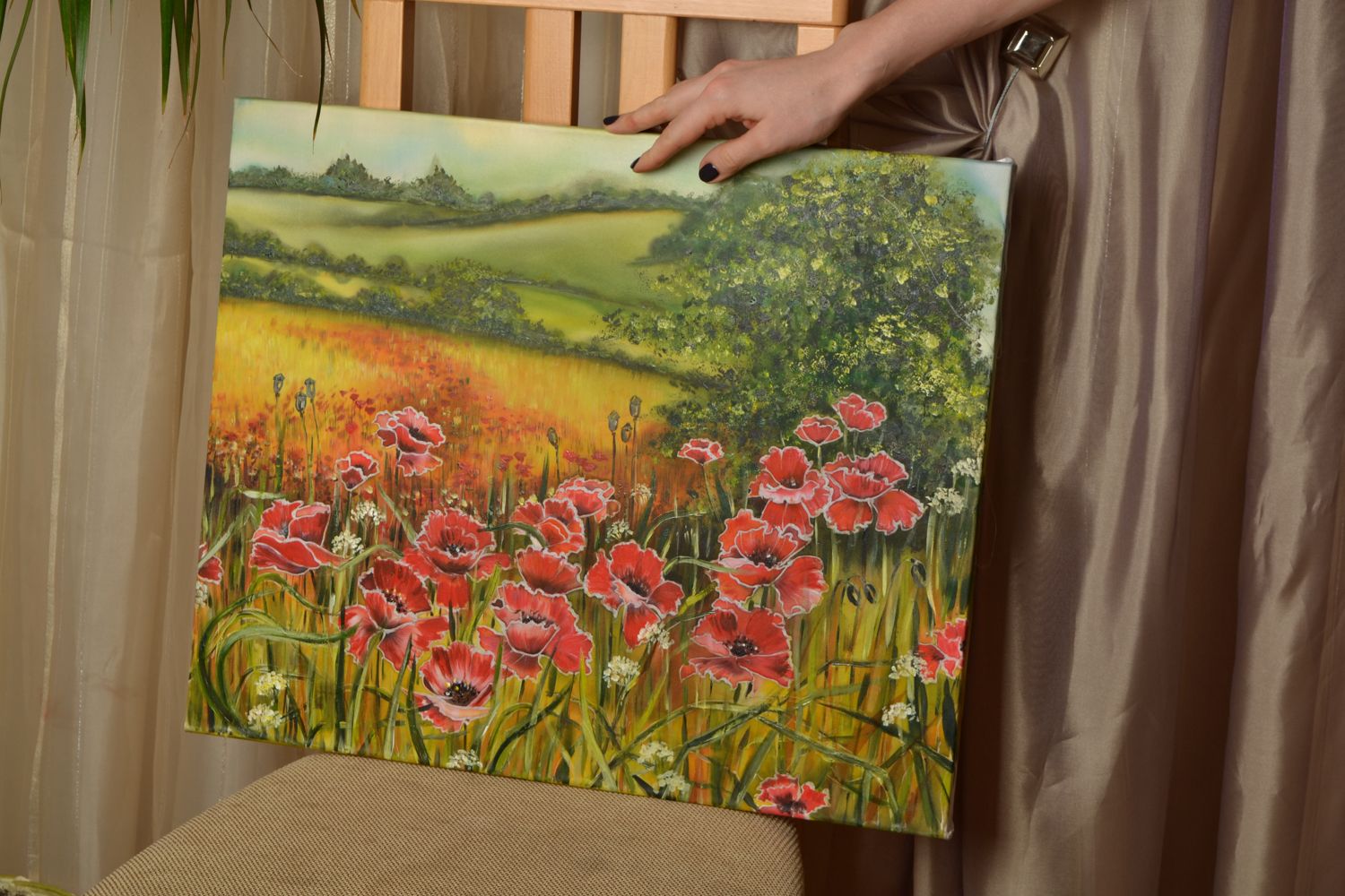 Acrylic painting on chiffon basis Poppy Field photo 2
