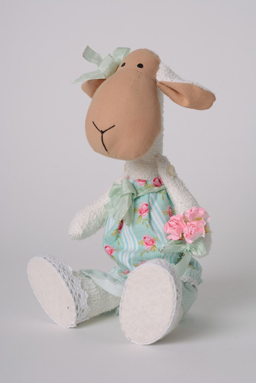 Handmade textile soft toy sheep sewn of terry fabric photo 1