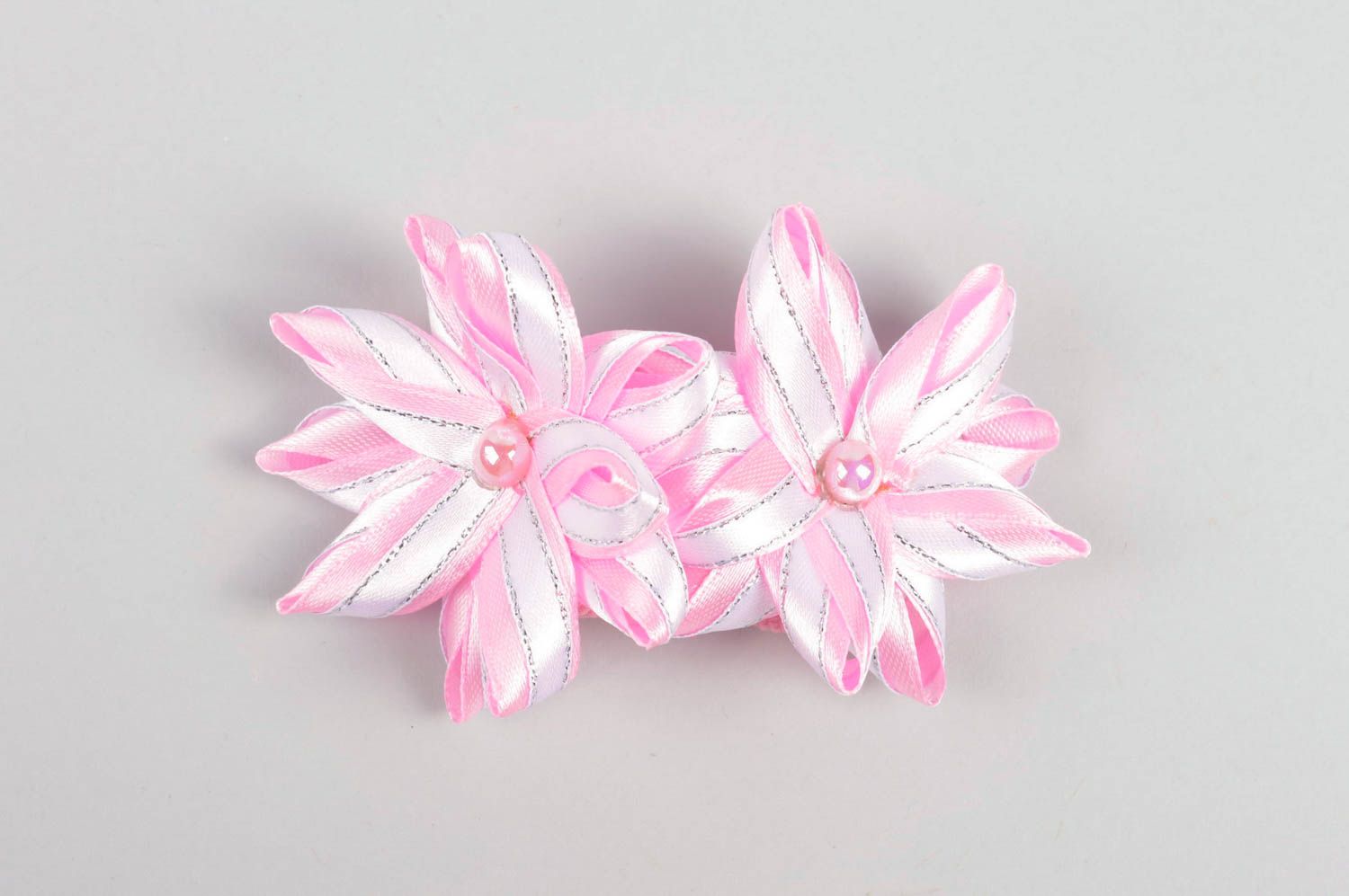 Handmade flower hair clips 2 tender pink hair ties designer accessories photo 5