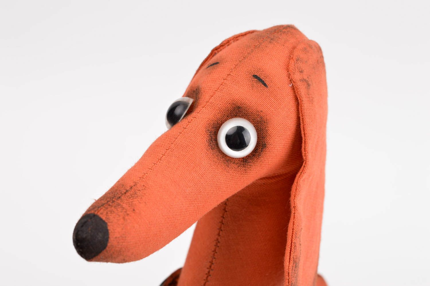 Peluche chien faite main Jouet enfant Cadeau original coton marron boutons photo 5