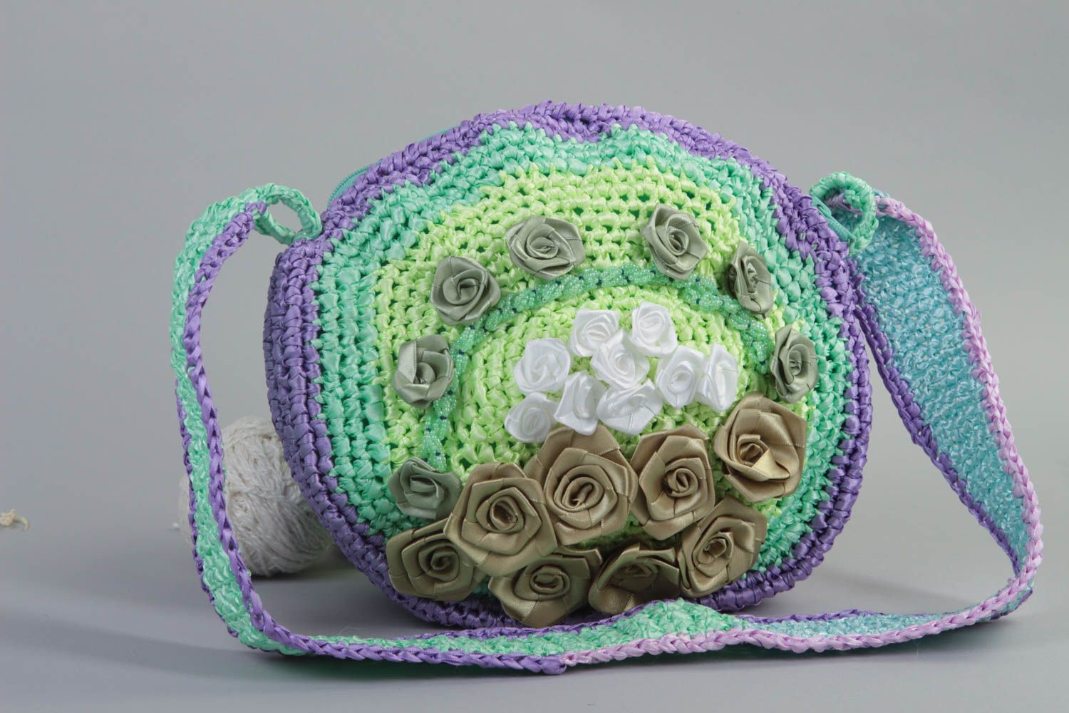 Handmade crocheted bag stylish bag with flowers unusual female accessories photo 1