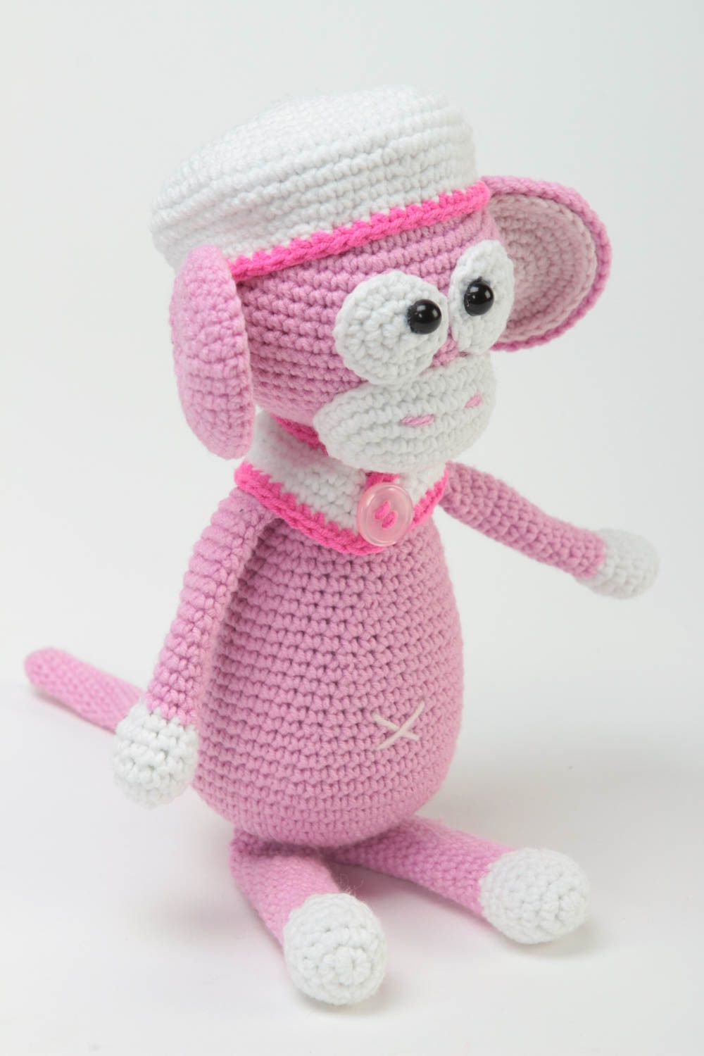 Игрушка обезьянка ручной работы детская игрушка вязаная мягкая игрушка розовая фото 2