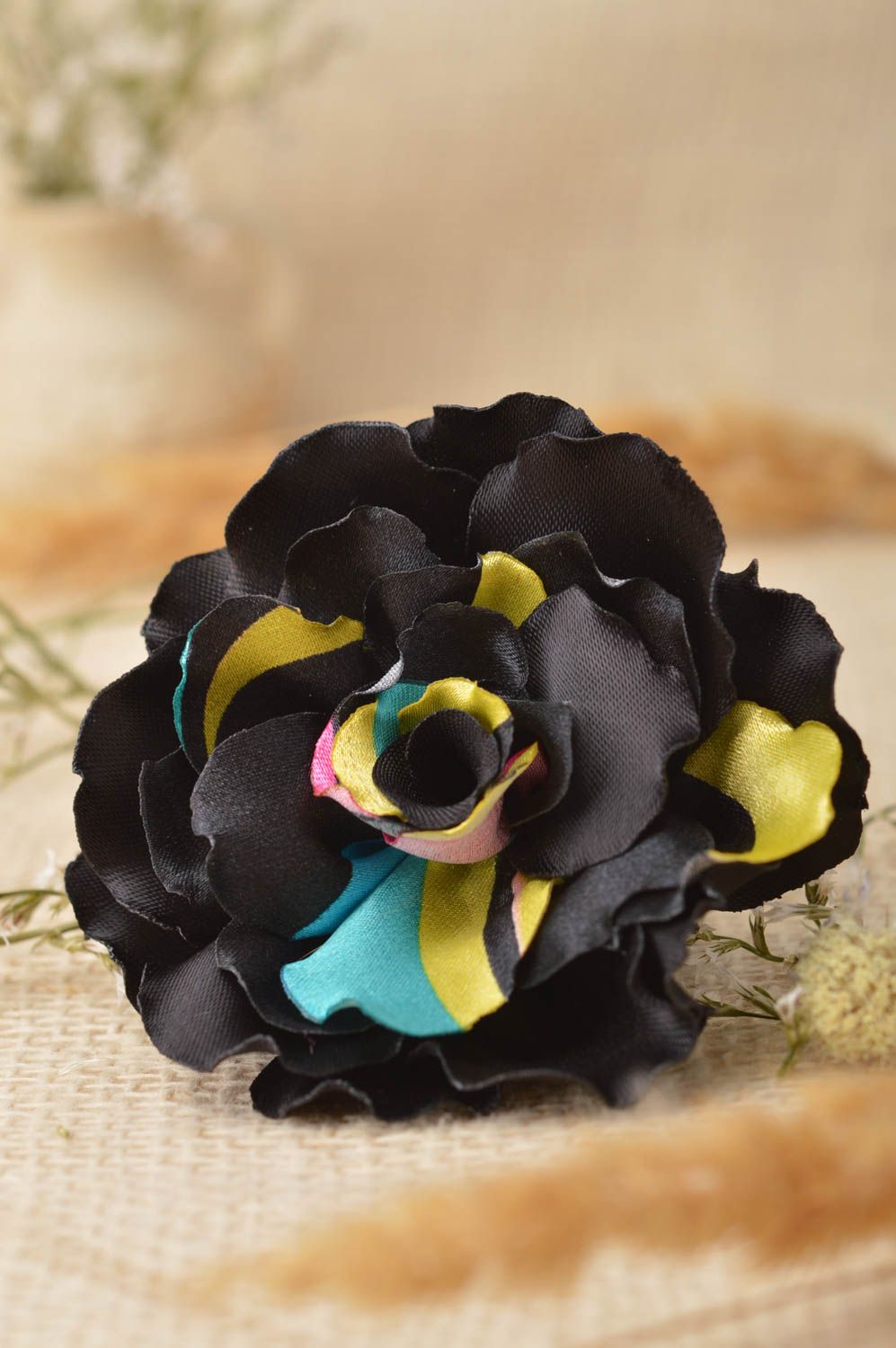Украшение ручной работы заколка-брошь украшение трансформер с черным цветком фото 1